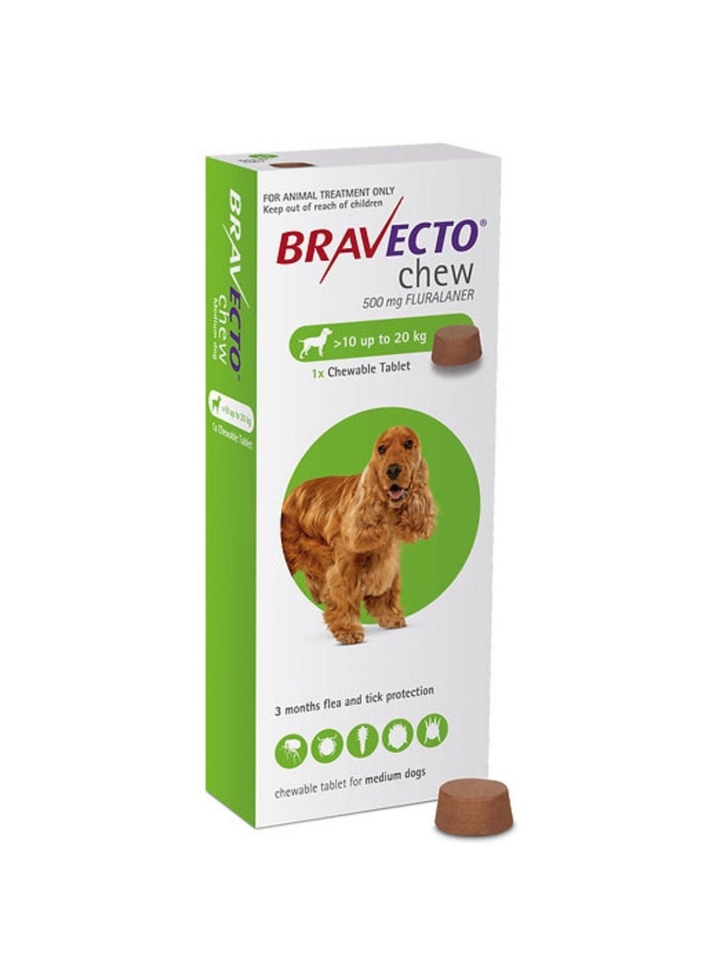 BRAVECTO Flea & Tick Chew for Medium Dogs 10–20 kg – 500 mg Fluralaner - Image 1